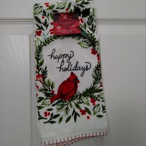 St. Nicholas Square Kitchen Towels Set of 2 Christmas Red and Ivory